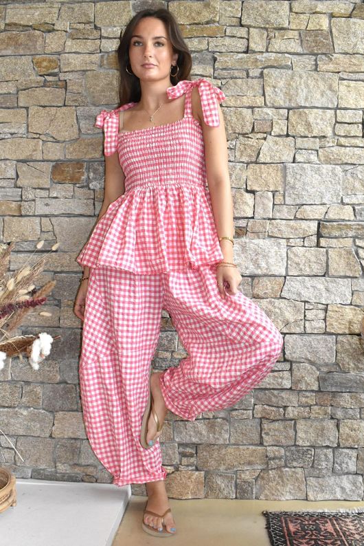 Nonni Gingham Bandeau Cami Miami Pink